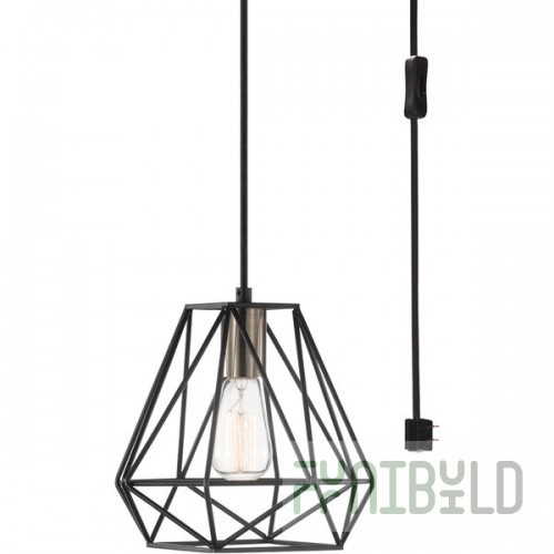 Globe Modern Dark Bronze Plug-In or Hardwire Pendant Light with Cage Shade - 120V, 60W