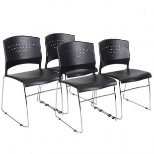 Boss B1400-BK-4 Black Stack Chair with Chrome Frame - 4/Pack