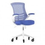 Flash Furniture Kelista Blue Mesh Mid-Back Swivel Ergonomic Office Chair / Task Chair with White Frame, Flip-Up Arms, and Roller Wheels Flash Furniture Kelista Blue Mesh Mid-Back Swivel Ergonomic Office Chair / Task Chair with White Frame, Flip-Up Arms, and Roller Wheels