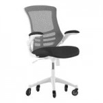 Flash Furniture Kelista Blue Mesh Mid-Back Swivel Ergonomic Office Chair / Task Chair with White Frame, Flip-Up Arms, and Roller Wheels Flash Furniture Kelista Blue Mesh Mid-Back Swivel Ergonomic Office Chair / Task Chair with White Frame, Flip-Up Arms, and Roller Wheels