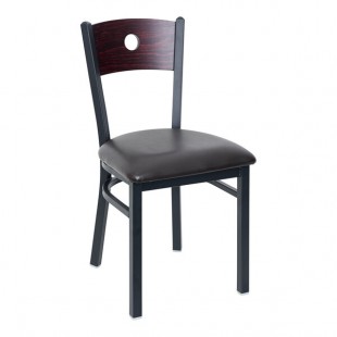 BFM Seating Darby Sand Black Customizable Metal Side Chair with Mahogany Wooden Back and 2