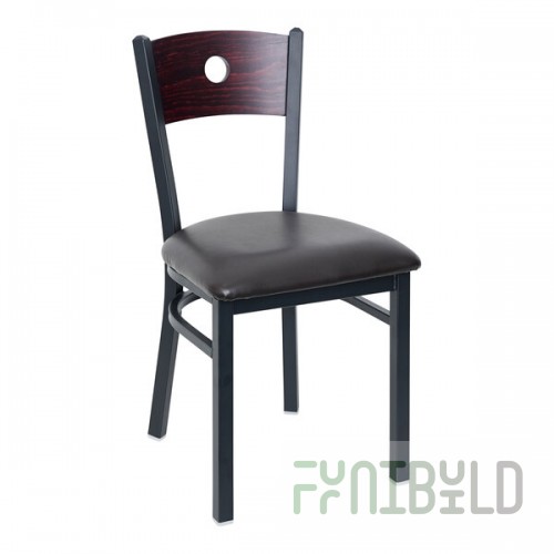 BFM Seating Darby Sand Black Customizable Metal Side Chair with Mahogany Wooden Back and 2