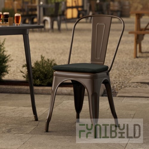 Lancaster Table & Seating Alloy Copper Outdoor Cafe Chair with Black Fabric Magnetic Cushion