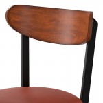 Lancaster Table & Seating Boomerang Black Finish Chair with Burgundy Vinyl Seat and Antique Walnut Wood Back