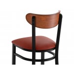 Lancaster Table & Seating Boomerang Black Finish Chair with Burgundy Vinyl Seat and Antique Walnut Wood Back