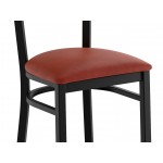 Lancaster Table & Seating Boomerang Black Finish Chair with Burgundy Vinyl Seat and Antique Walnut Wood Back