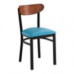 Lancaster Table & Seating Boomerang Black Finish Chair with Light Brown Vinyl Seat and Antique Walnut Wood Back