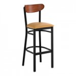 Lancaster Table & Seating Boomerang Black Finish Chair with Light Brown Vinyl Seat and Antique Walnut Wood Back