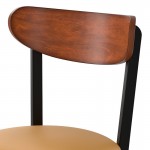 Lancaster Table & Seating Boomerang Black Finish Chair with Light Brown Vinyl Seat and Antique Walnut Wood Back