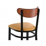 Lancaster Table & Seating Boomerang Black Finish Chair with Light Brown Vinyl Seat and Antique Walnut Wood Back