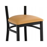 Lancaster Table & Seating Boomerang Black Finish Chair with Light Brown Vinyl Seat and Antique Walnut Wood Back