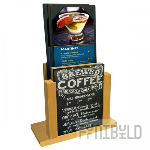 Menu Solutions WDMH-CHALK Country Oak Wood Menu Holder with 4
