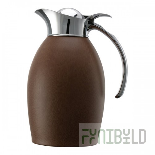 Service Ideas Nicollet 33.8 oz. Italian Leather Stainless Steel Insulated Carafe / Server with Flip Top Lid NIC10BSLTH