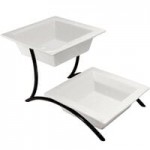 Cal-Mil PP1033-39 Prestige Platinum Wide Frame Three Tier Wire Stand with Porcelain Platters - 23