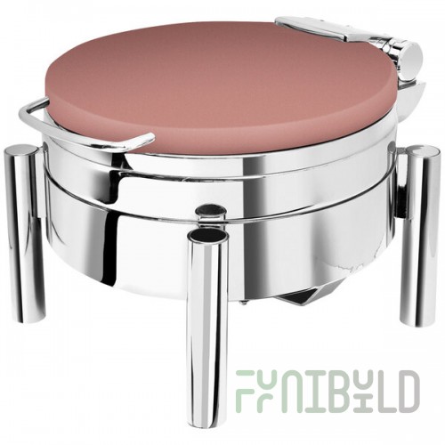Eastern Tabletop 3978SCP Jazz Swing 6 Qt. Copper Coated Stainless Steel Round Chafer with Pillar'd Stand and Hinged Dome Cover
