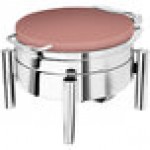 Eastern Tabletop 3978SCP Jazz Swing 6 Qt. Copper Coated Stainless Steel Round Chafer with Pillar'd Stand and Hinged Dome Cover Eastern Tabletop 3978SCP Jazz Swing 6 Qt. Copper Coated Stainless Steel Round Chafer with Pillar'd Stand and Hinged Dome Cover