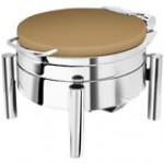 Eastern Tabletop 3978SCP Jazz Swing 6 Qt. Copper Coated Stainless Steel Round Chafer with Pillar'd Stand and Hinged Dome Cover Eastern Tabletop 3978SCP Jazz Swing 6 Qt. Copper Coated Stainless Steel Round Chafer with Pillar'd Stand and Hinged Dome Cover
