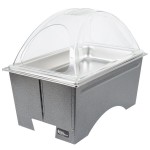 Sterno Full Size Silver Vein Fold Away Chafer with Clear Dome Cover and Full Size Pan Sterno Full Size Silver Vein Fold Away Chafer with Clear Dome Cover and Full Size Pan