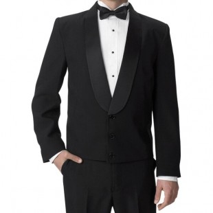 Henry Segal Men's Customizable Black Satin Shawl Lapel Eton Jacket - 38
