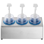 Steril-Sil 30 oz. 3-Compartment Stainless Steel Condiment Dispenser Kit with Blue Cylinders and Dome Top Pump Lids