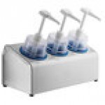 Steril-Sil 30 oz. 3-Compartment Stainless Steel Condiment Dispenser Kit with Blue Cylinders and Dome Top Pump Lids