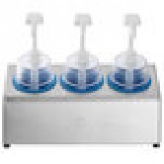 Steril-Sil 30 oz. 3-Compartment Stainless Steel Condiment Dispenser Kit with Blue Cylinders and Dome Top Pump Lids