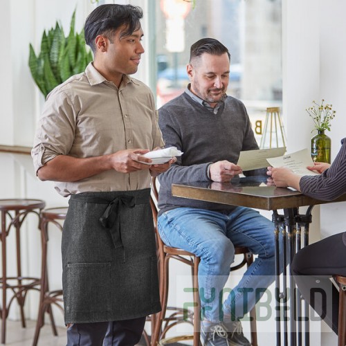 Acopa Kennett Black Denim Half Bistro Apron with 2 Pockets and Black Webbing - 18