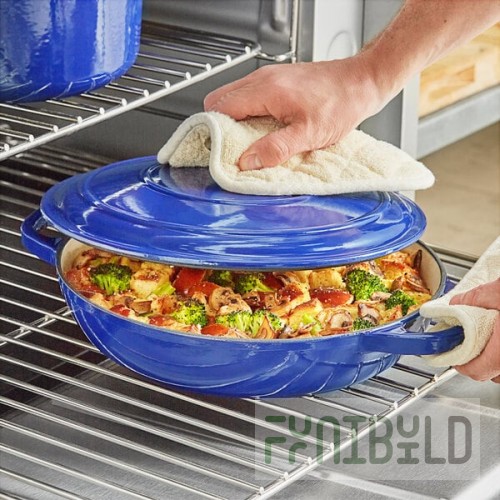 Valor 3.25 Qt. Galaxy Blue Enameled Cast Iron Brazier / Casserole Dish with Cover