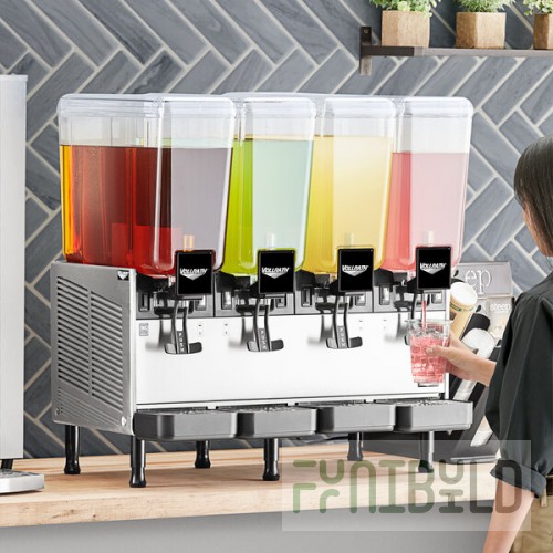 Vollrath VBBE4-37-S Quadruple 5.28 Gallon Bowl Refrigerated Beverage Dispenser with Stirring Paddle Circulation - 115V