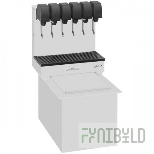 Cornelius 631100046 CB 1522 Stainless Steel Drop-In Soda Dispenser with 6 UFB-1 Sanitary Lever Valves and 75 lb. Ice Bin, 115V