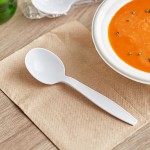 Choice White Heavy Weight Wrapped Polystyrene Plastic Soup Spoon - 1,000/Case Choice White Heavy Weight Wrapped Polystyrene Plastic Soup Spoon - 1,000/Case