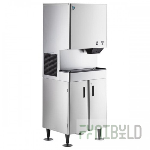 Hoshizaki DCM-300BAK Air-Cooled Cubelet Ice Maker and Water Dispenser with Floor Stand and Built-In Storage Bin - 343 lb., 115V