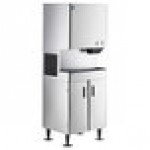 Hoshizaki DCM-300BAK Air-Cooled Cubelet Ice Maker and Water Dispenser with Floor Stand and Built-In Storage Bin - 343 lb., 115V