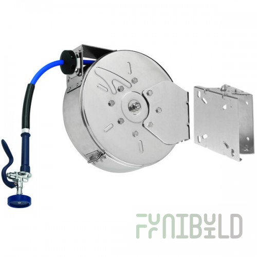 T&S B-7122-C01-ESB 30' Enclosed Stainless Steel Hose Reel with High Flow Spray Valve and Swing Bracket
