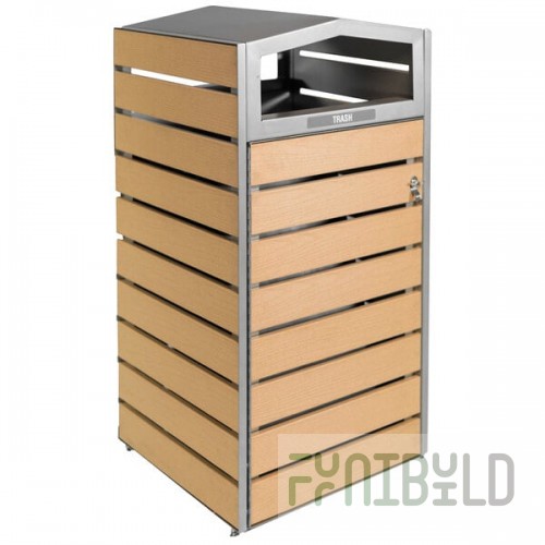 Commercial Zone 736572 WoodView 42 Gallon Double-Sided Rectangular Trash Can with Dome Lid Top