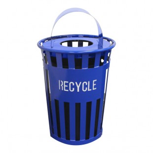 Witt Industries Oakley Eco M3601RE-MHT-BL 36 Gallon Blue Outdoor Recycling Bin with Metal Hood Top Lid Witt Industries Oakley Eco M3601RE-MHT-BL 36 Gallon Blue Outdoor Recycling Bin with Metal Hood Top Lid