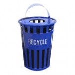 Witt Industries Oakley Eco M3601RE-MHT-BL 36 Gallon Blue Outdoor Recycling Bin with Metal Hood Top Lid Witt Industries Oakley Eco M3601RE-MHT-BL 36 Gallon Blue Outdoor Recycling Bin with Metal Hood Top Lid