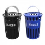 Witt Industries Oakley Eco M3601RE-MHT-BL 36 Gallon Blue Outdoor Recycling Bin with Metal Hood Top Lid Witt Industries Oakley Eco M3601RE-MHT-BL 36 Gallon Blue Outdoor Recycling Bin with Metal Hood Top Lid