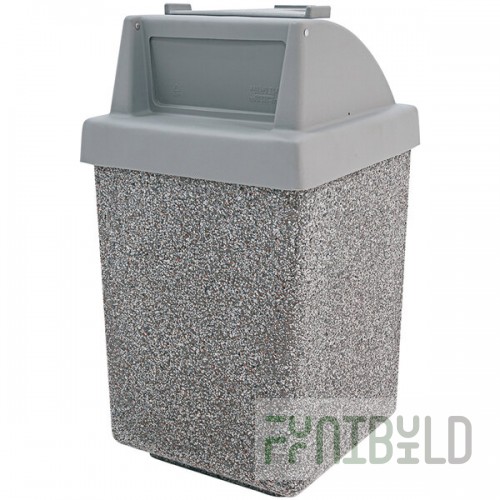 Wausau Tile TF1035 53 Gallon Concrete Square Trash Can with Plastic Push Door Lid and Tray Caddy