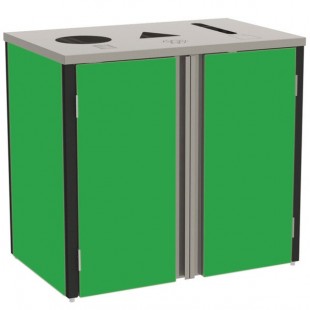 Lakeside 3415G Stainless Steel Rectangular Refuse / Recycle / Paper Station with Top Access and Green Laminate Finish - 37 1/2