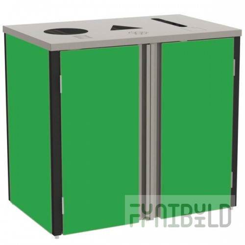 Lakeside 3415G Stainless Steel Rectangular Refuse / Recycle / Paper Station with Top Access and Green Laminate Finish - 37 1/2