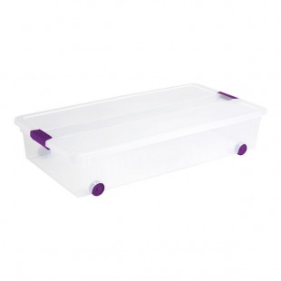 Sterilite ClearView 15 Gallon Clear Latch Box with Sweet Plum Handle Lid and Wheels 17611704 - 4/Case