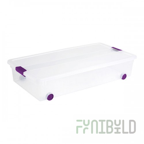 Sterilite ClearView 15 Gallon Clear Latch Box with Sweet Plum Handle Lid and Wheels 17611704 - 4/Case