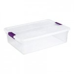 Sterilite ClearView 15 Gallon Clear Latch Box with Sweet Plum Handle Lid and Wheels 17611704 - 4/Case Sterilite ClearView 15 Gallon Clear Latch Box with Sweet Plum Handle Lid and Wheels 17611704 - 4/Case