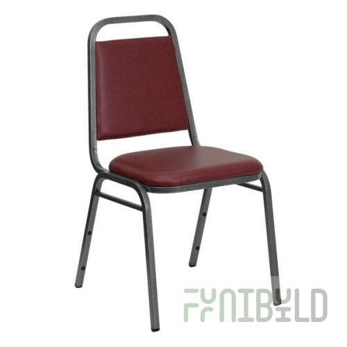 Flash Furniture FD-BHF-2-BY-VYL-GG Hercules Burgundy Vinyl Trapezoidal Back Stackable Banquet Chair with Silver Vein Frame and 1 1/2