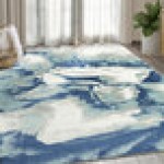 Abani Arto Collection 4' x 6' Cream / Blue Contemporary Liquid Marble Area Rug Abani Arto Collection 4' x 6' Cream / Blue Contemporary Liquid Marble Area Rug