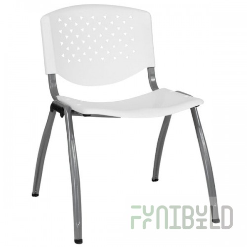 Flash Furniture RUT-F01A-WH-GG Hercules Series White Plastic Stack Chair with Titanium Frame