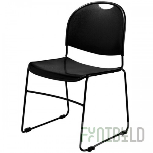 National Public Seating 850-CL Commercialine Black Plastic Stackable Chair with Black Steel Sled Base