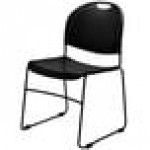 National Public Seating 850-CL Commercialine Black Plastic Stackable Chair with Black Steel Sled Base