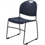 National Public Seating 850-CL Commercialine Black Plastic Stackable Chair with Black Steel Sled Base